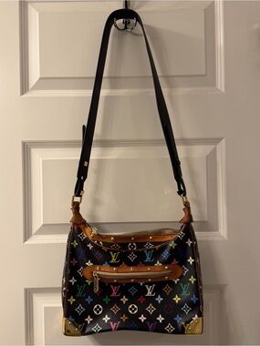 Louis Vuitton Black Multicolor Murakami Monogram Canvas Shoulder Bag with Gold